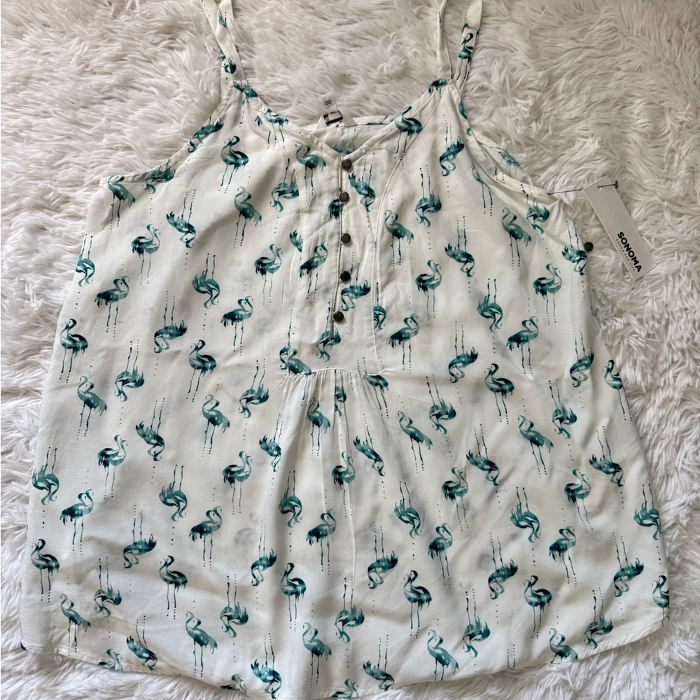 Sonoma White Flamingo Print Women's Blouse